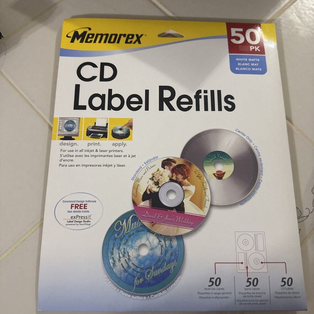 Memorex White Matte CD/DVD Label Refills - New & Sealed